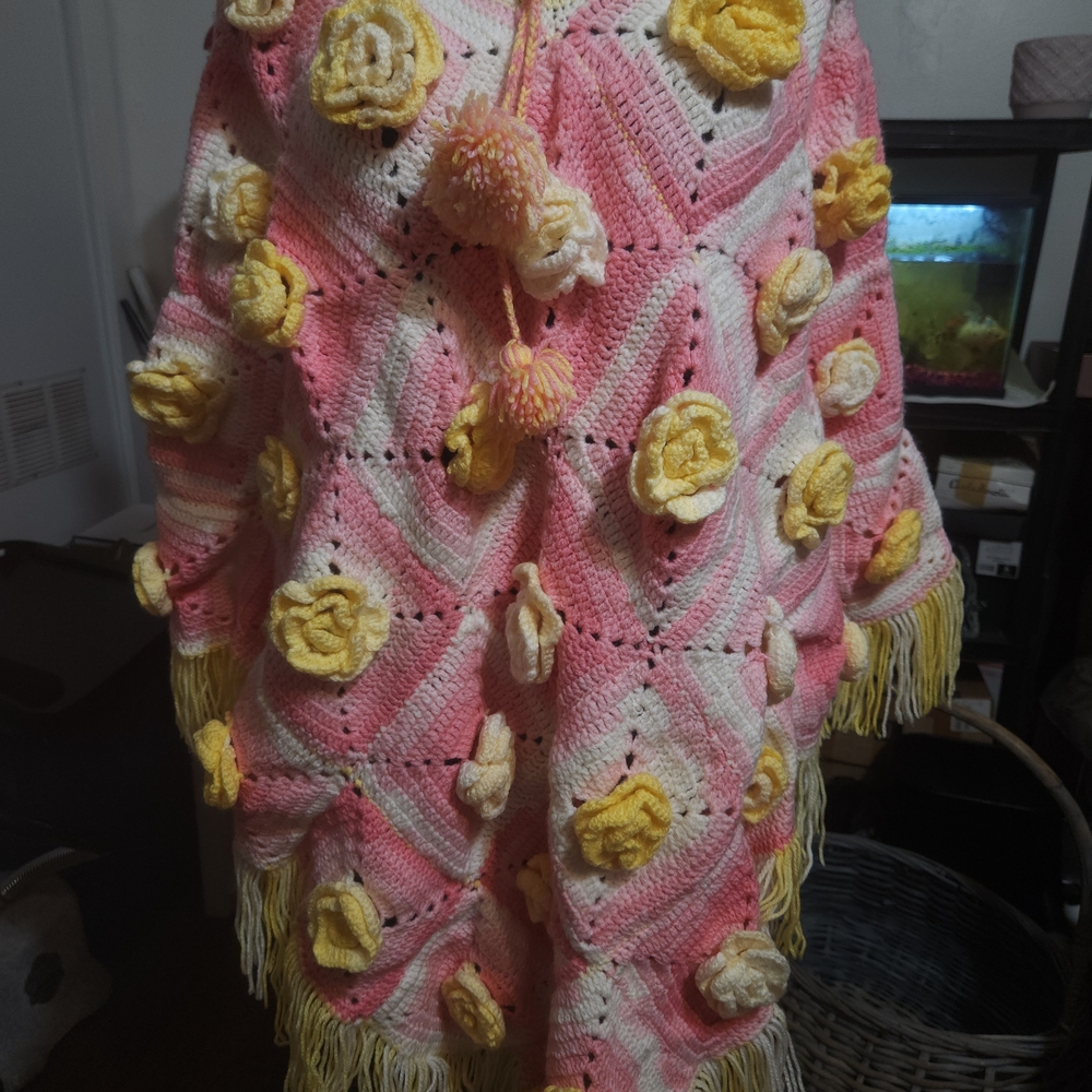Pink and Yellow Floral Poncho - Picture 9 of 9
